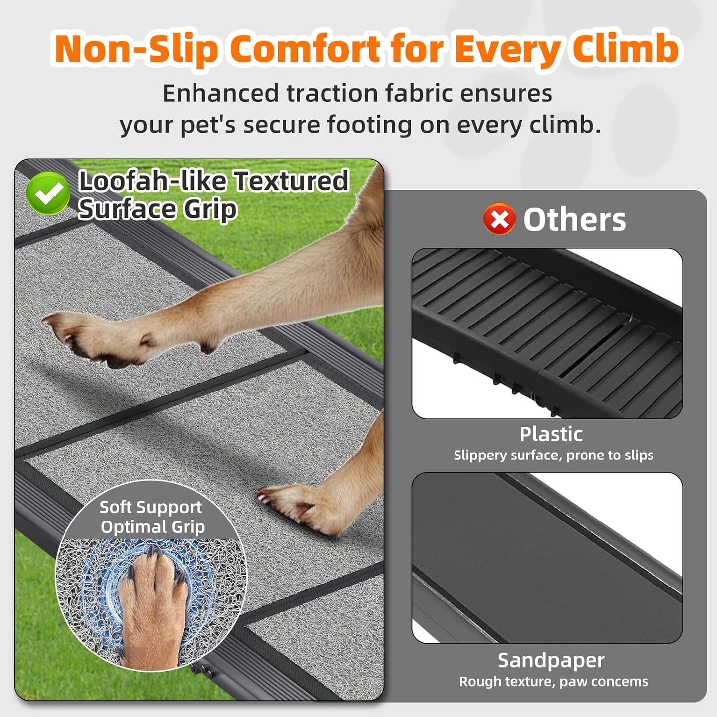 Dog Ramp for Car 𝟕𝟏”𝐱𝟐𝟎” Large Folding Pet Stair Ramps for Truck, SUV, with Non-Slip Surface, up to 250LBS, Outdoor Dog Car Ramp for Medium & Large Dogs, Portable Pet Steps