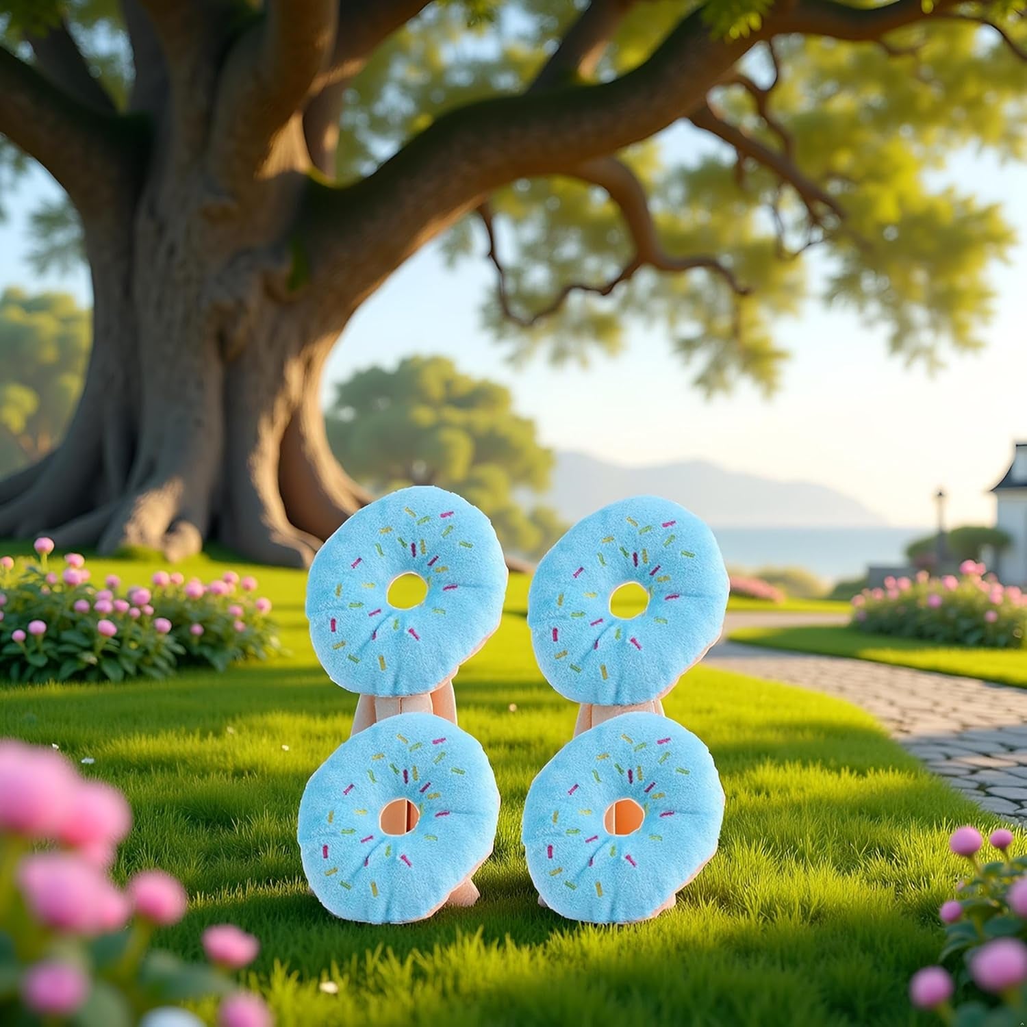 Jinshining 4 Pcs Donut Shape Plush Blue Pet Toy,Lovely Donut Shaped Squeaky Squeaking Sound for Pet Chew Toy Squeaky Plush Dog Toy Blueberry Chew Guard Technology Dog Squeak