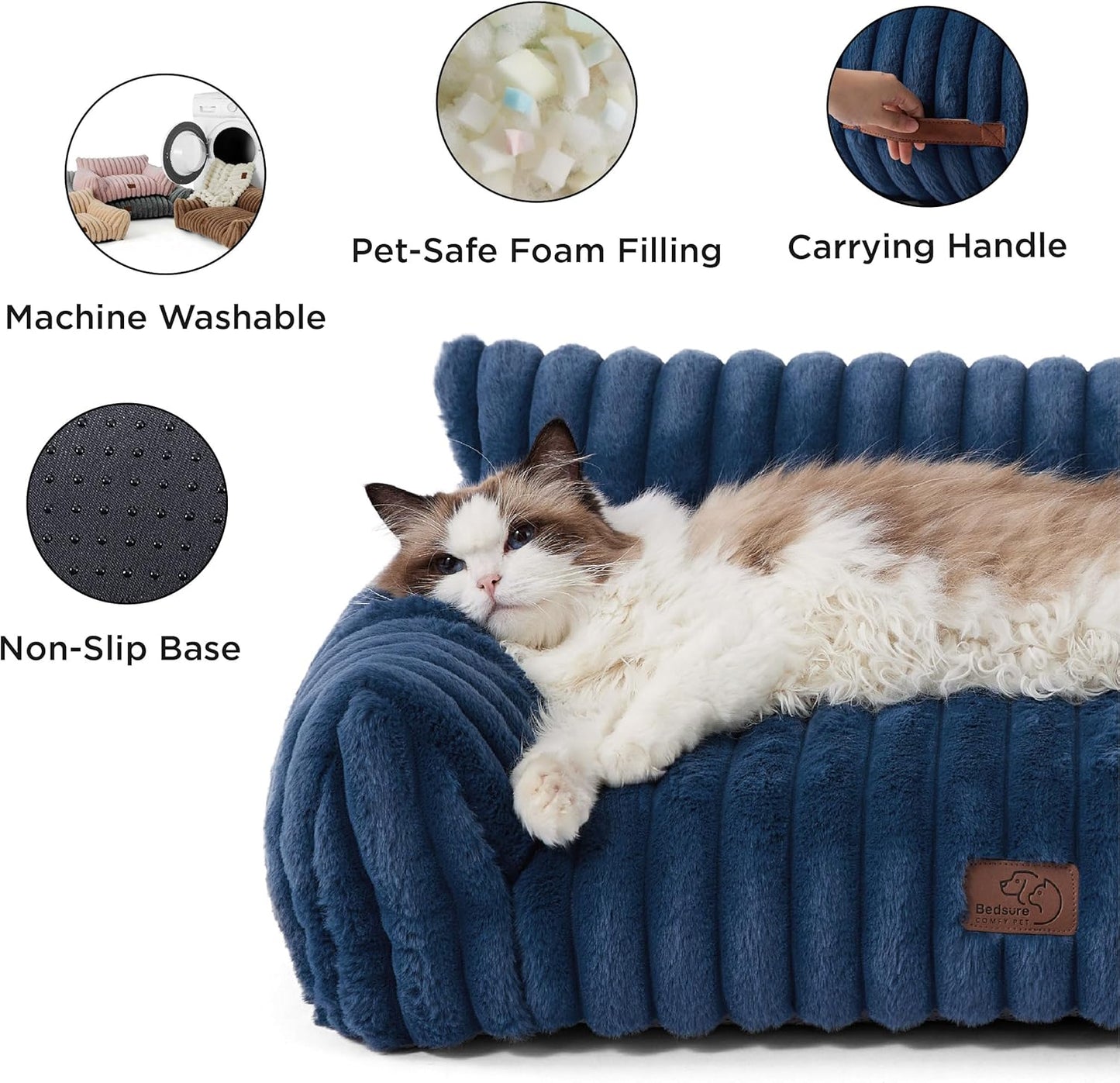 Bedsure Comfyfleece™ Cute Dog Couch for Medium Dogs - as Seen on TV on Good Day New York, Dog Couch Bed with Removable, Washable Cover, Supportive Pet Sofa, for Medium Large Dogs, 36Inch, Night Blue