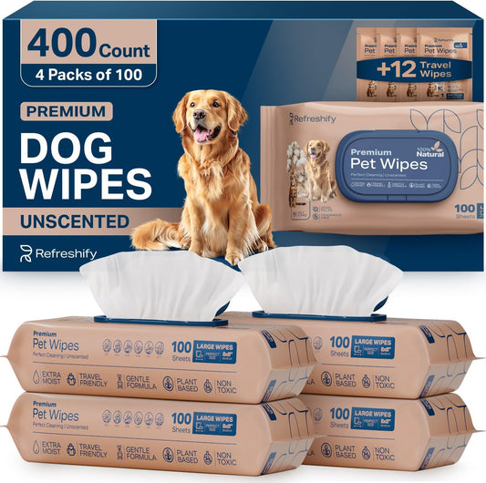 Dog Wipes for Paws and Butt (400 Ct) Unscented Pet Wipes for Dogs and Cats