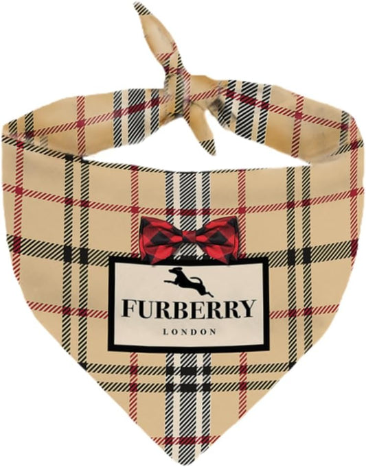 Dog Bandana Furry Plaid Designer Fashion Clothes Scarf Kercheif for Small Medium and Large Dogs. Funny Parody Gift for Girl or Boy Dog Soft Durable Fabric, Adjustable Tie-On Style Triangle