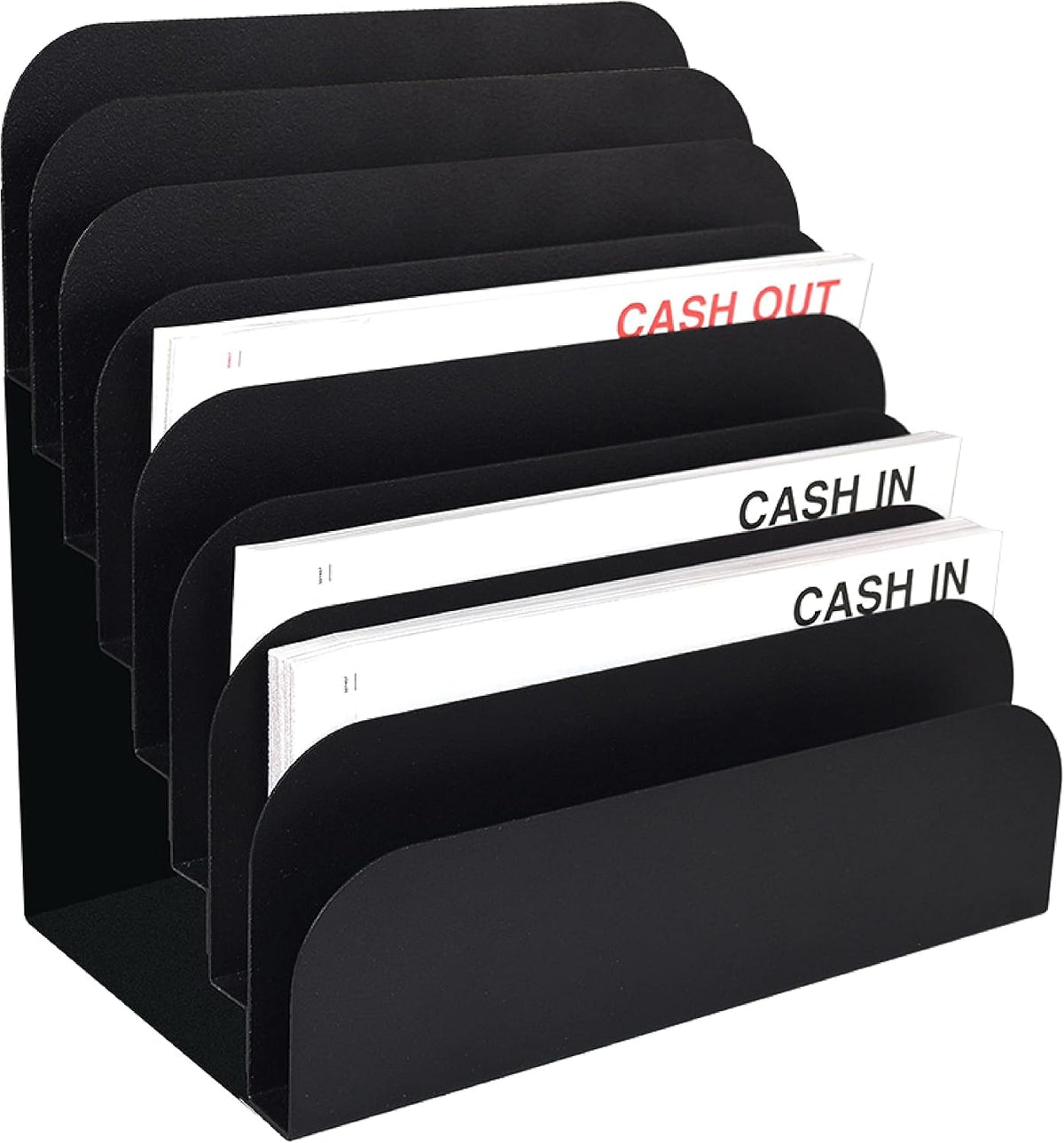 Banksupplies STEELMASTER Steel Cashier Pad Rack - 8 Slot File & Desk Organizer - Paper Organizer - Black Powder Coat Finish - Scratch & Chip-Resistant - Forms, Applications, Deposit Slips & Checks