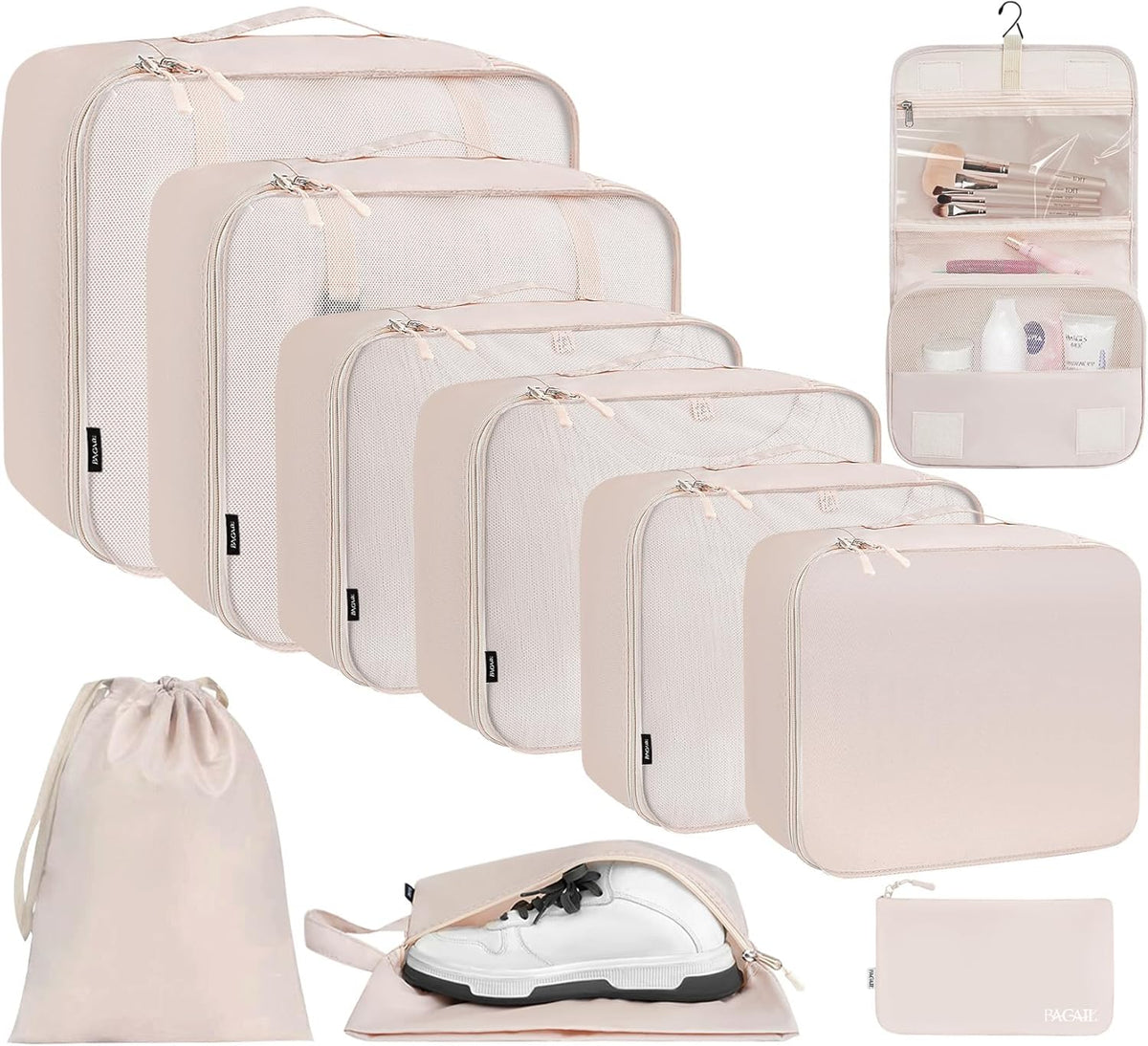 BAGAIL 6 Set/8 Set/10 Set Packing Cubes Various Sizes Packing Organizer for Travel Accessories Luggage Carry on Suitcase