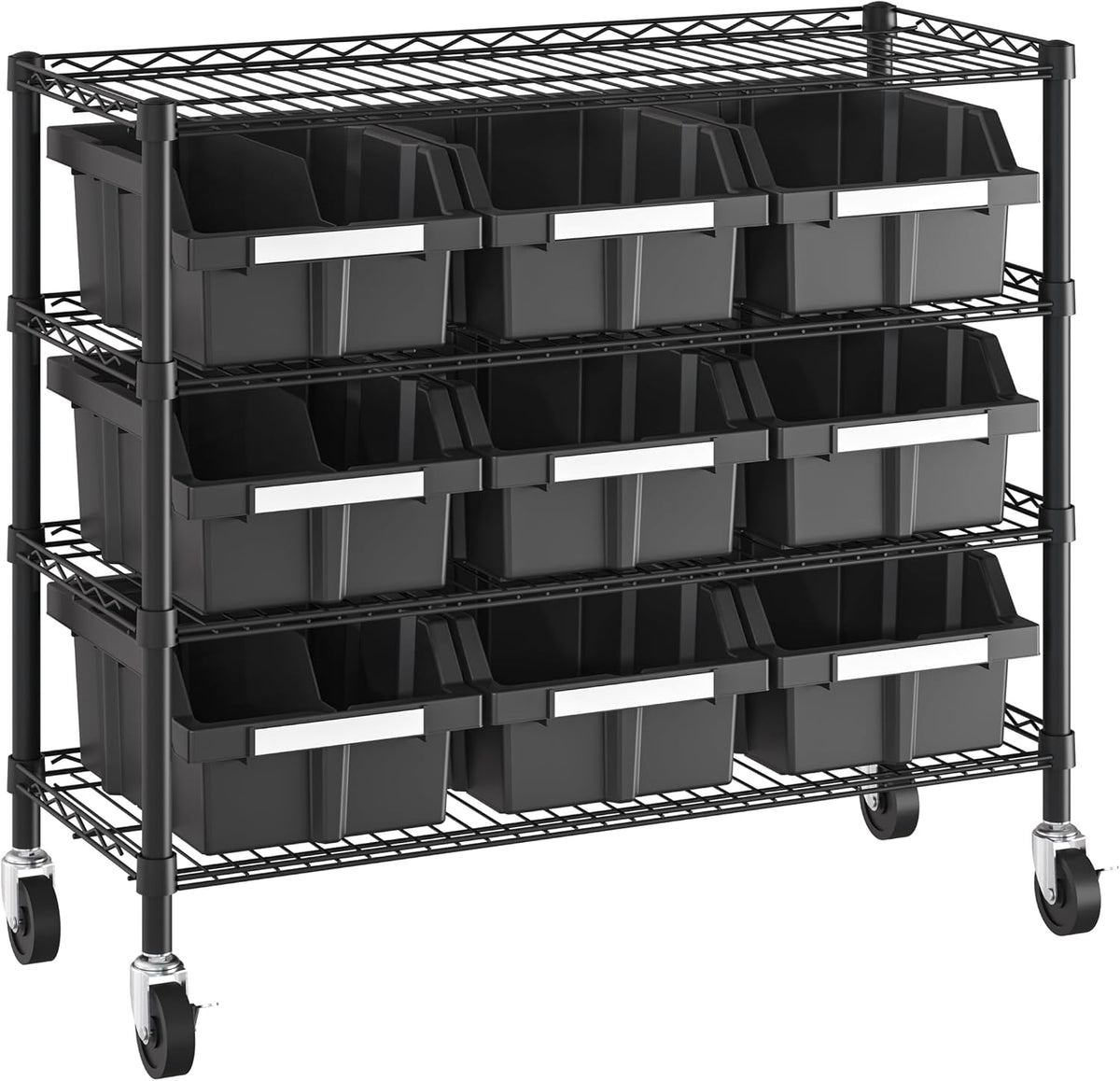 4-Tier NSF 9-Bin Steel Wire Shelving Rack, 36"W X 14"D X 31"H, Graphite