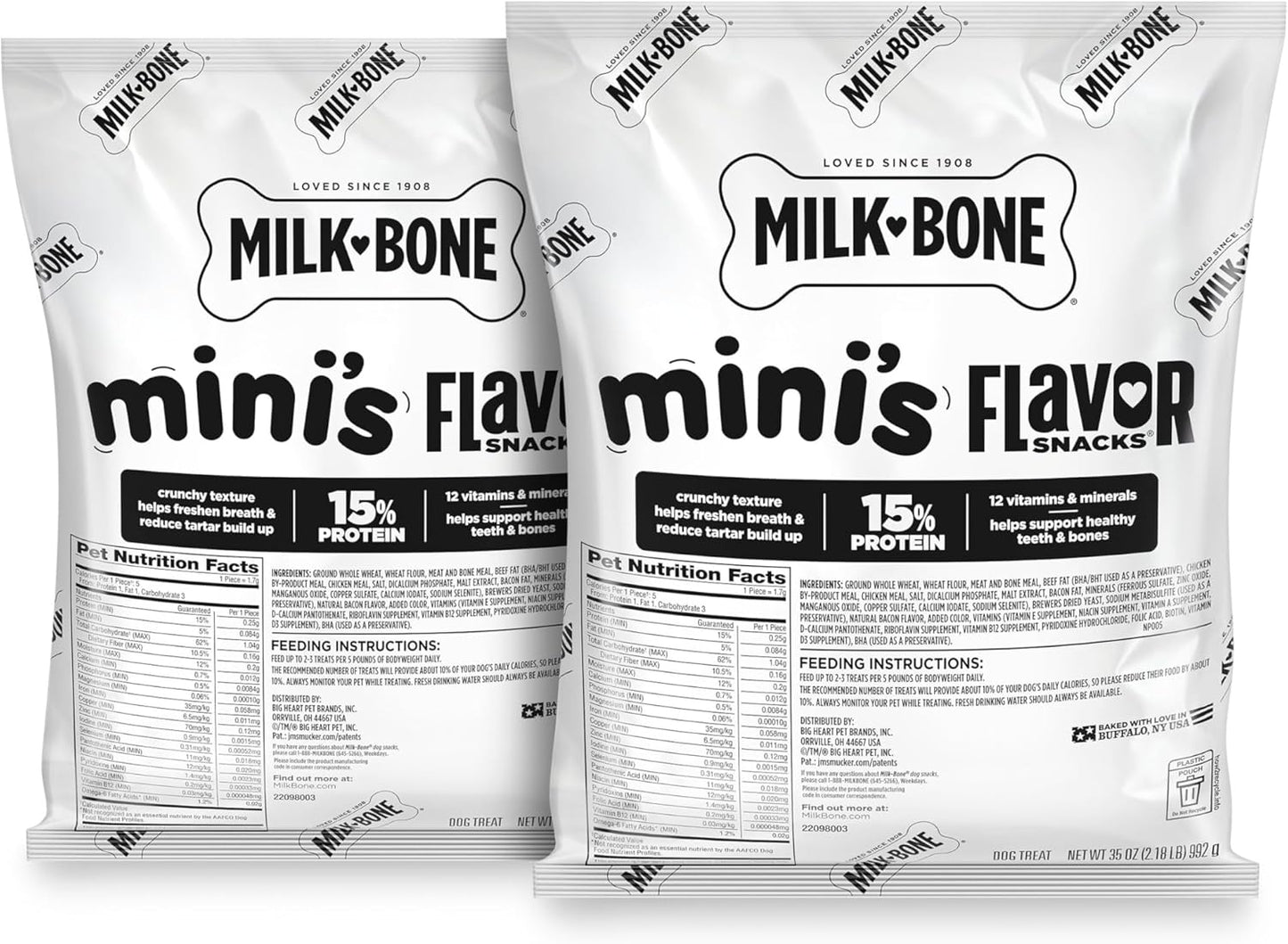 Milk-Bone Flavor Snacks Mini'S Dog Biscuits, Flavored Crunchy Dog Treats, 2 Refill Packs, 35 Oz. Each (70 Oz. Total)