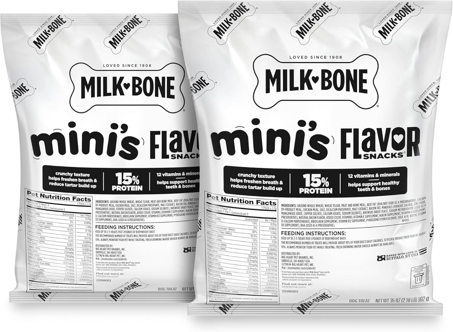 Milk-Bone Flavor Snacks Mini'S Dog Biscuits, Flavored Crunchy Dog Treats, 2 Refill Packs, 35 Oz. Each (70 Oz. Total)