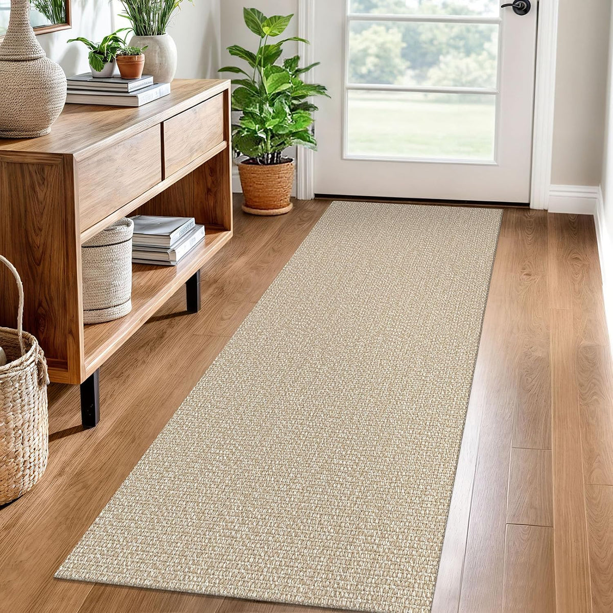 EARTHALL Washable Runner Rug 2X6 Ft Non Slip Runners for Hallways Cotton Rubber Backed Kitchen Runner Braided Indoor Floor Carpet Runners for Entryway, Hallway, Kitchen, Bedroom, Send/Beige