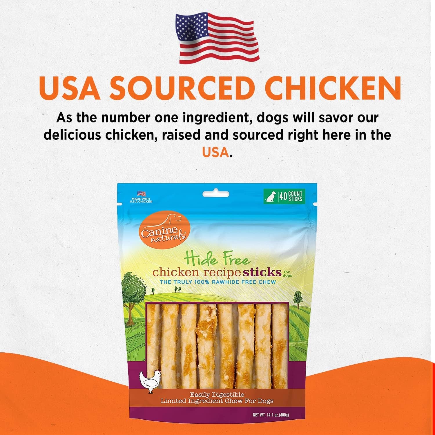 Canine Naturals Chicken Recipe Chew - Rawhide Free Dog Treats - Made from USA Raised Chicken - All-Natural and Easily Digestible - 40 Pack of 5 Inch Stick Chews