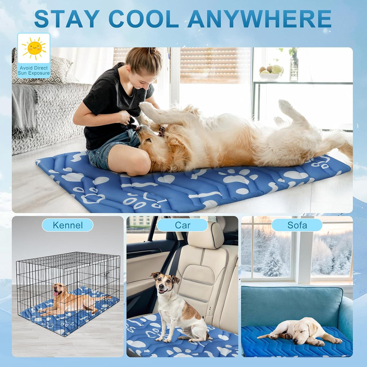 BEAUTYZOO Cooling Mat for Xlarge Dogs, 59X40In Reversible Pad, Self-Cooling