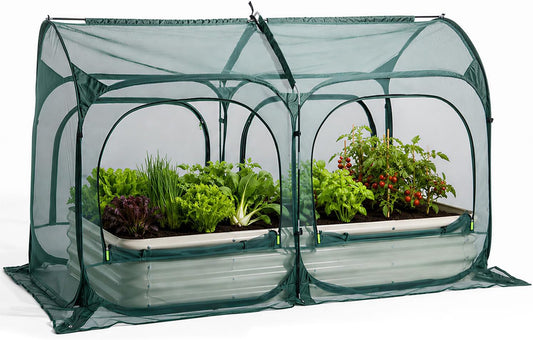 Porayhut All-In-1 Raised Garden Bed and 8*4FT Crop Cage Kit, Metal Outdoor Planter Box with Pop up Gardening Net Cover for Backyard Vegetables, Herbs, Flowers and Patio Gardening