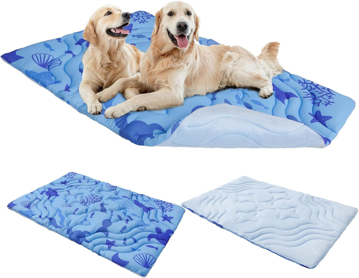 PAWCHIE Reversible Dog Bed Mat Dog Crate Pad,Washable Dog Sleeping Pad Mattress for Small to Large Dogs,Washable Pet Cooling&Warming Pad Blanket for Bed,Indoor Outdoor Floor,Car Seats,Blue 48'' X 28''
