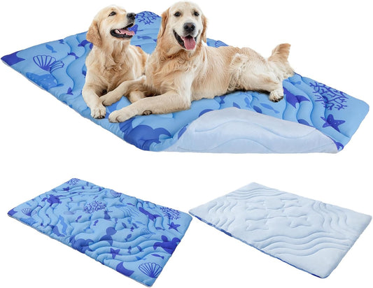 PAWCHIE Reversible Dog Bed Mat Dog Crate Pad,Washable Dog Sleeping Pad Mattress for Small to Large Dogs,Washable Pet Cooling&Warming Pad Blanket for Bed,Indoor Outdoor Floor,Car Seats,Blue 48'' X 28''