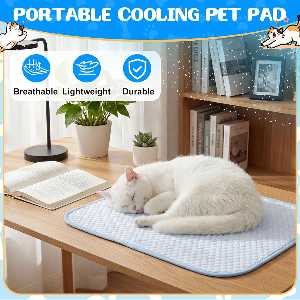 Chunful 4 Pack Dog Cooling Mat, 18 X 14 Inches Washable Self Cooling Pet Pad for Cats Dogs, Ice Silk Cold Kennel Crate Mat with Chill Fiber for Summer Indoor Outdoor Pet Sleeping
