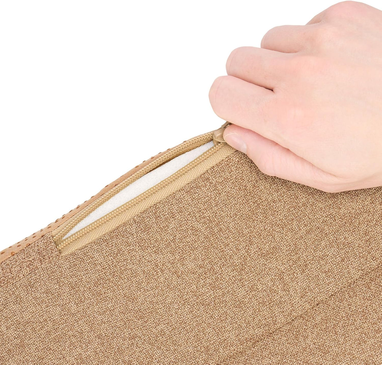 Furhaven Birch Faux Fur & Soft Faux Linen Modern Orthopedic Sofa Pet Bed, Nutmeg, Jumbo