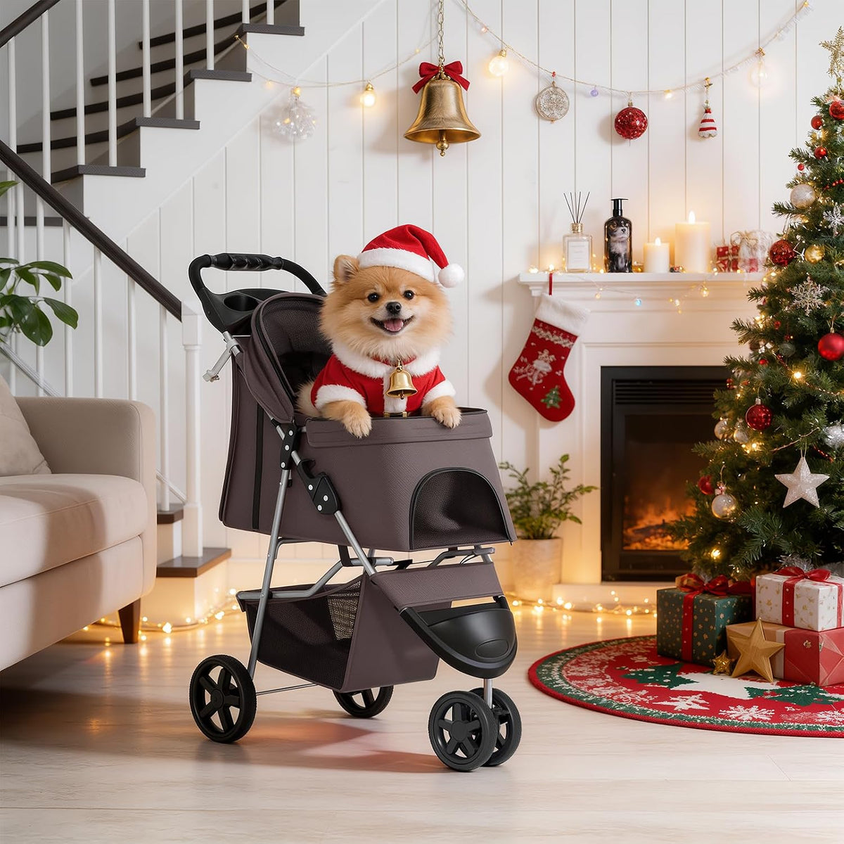 Monibloom Pet Stroller for Small/Medium Dogs and Cats up to 33 Lbs, Coffee