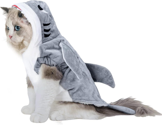NACOCO Halloween Pet Shark Costume - Dog Cute Clothes Hoodie Cat Warm Outfit Coat Apparel for Small Medium Large Dogs and Cats (Grey, S)