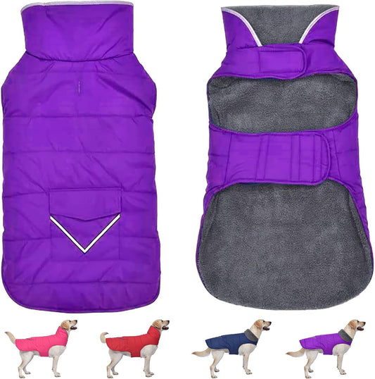Waterproof Dog Winter Coat with Pocket, Fleece Snow Vest for Dogs