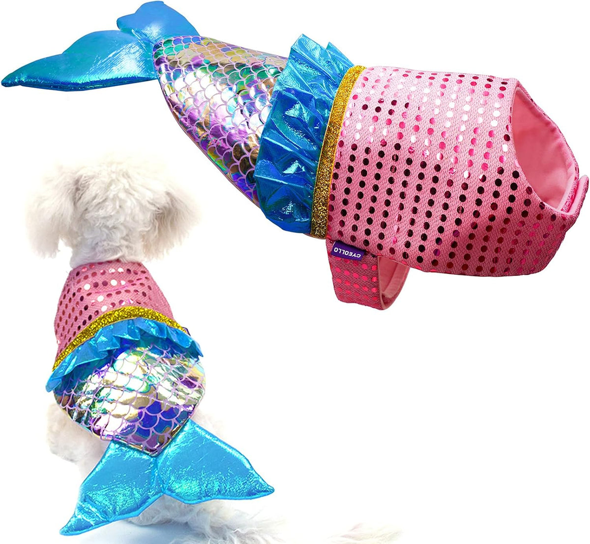 Mermaid Dog Halloween Costumes for Small Dogs Holiday Outfit, M