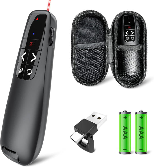 Presentation Clicker with Case, Wireless Presenter Remote & Red Laser