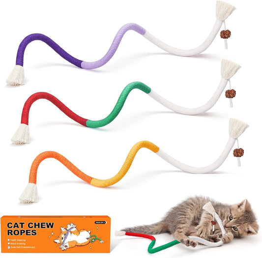 Potaroma Cat Toys Chew Ropes 3Pcs with Refillable Natural Catnip