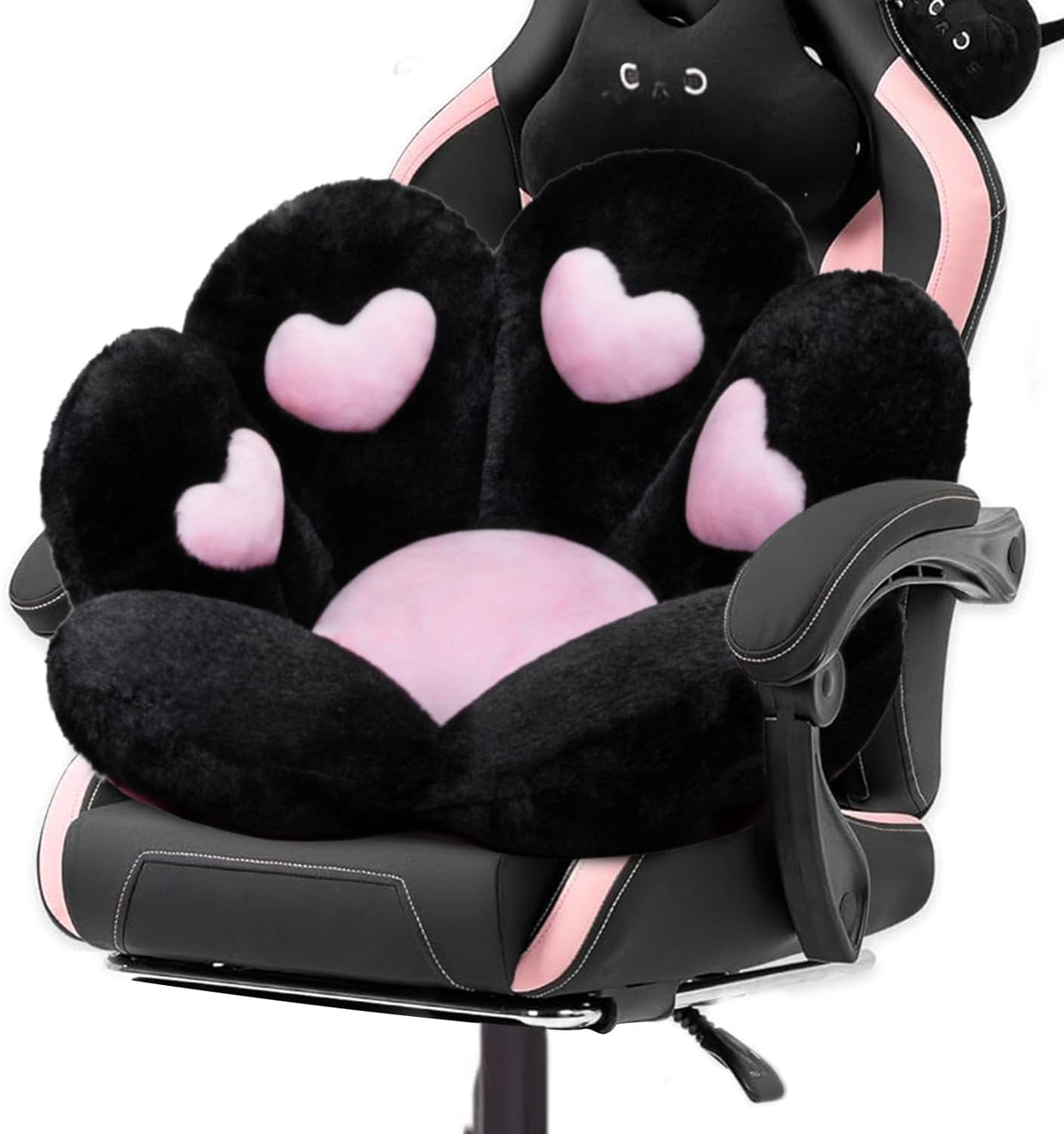 DOBUONO Cat Paw Cushion Kawaii Office Chair Cushion Comfy Plush Gaming Chair Cushion Kawaii Seat Cushion for Girl, Cute Gaming Accessories Room Bedroom Decorate 27.5"X 23.5" (Black)