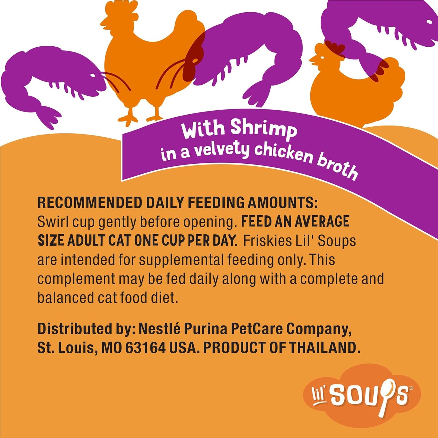 Purina Friskies Grain Free Lickable Cat Food Toppers Lil’ Soups with Shrimp in a Velvety Chicken Broth - (Pack of 8) 1.2 Oz. Cups