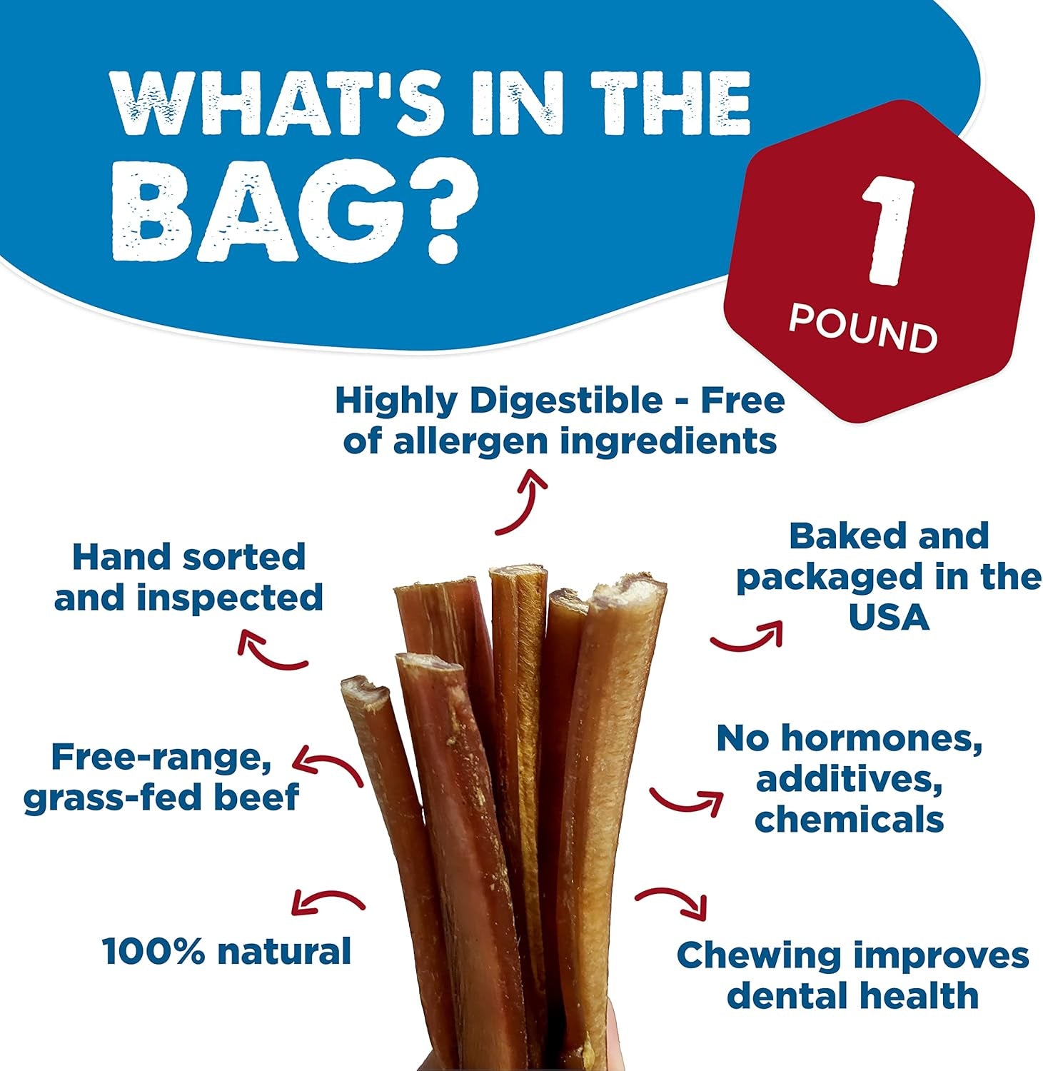 Best Bully Sticks Odor-Free Junior Bully Sticks for Dogs - 4-8 Inch 16 Oz (Pack of 1) - Easily Digestible, 100% Grass-Fed Beef, No Grain or Rawhide