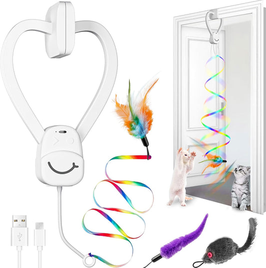 Interactive Automatic Cat Toy, 360° Rotating Feather Wand, Type-C
