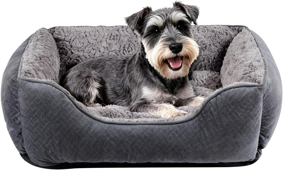 Dog Bed for Small Dogs Washable, Super Soft Durable Cat Bed, Warming Soft Calming Puppy Bed Pet Bed with Anti-Slip Bottom, Grey, 20 X 19 X 6Inch