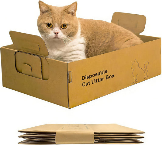 3 PCS Disposable Litter Boxes for Cats Portable Waterproof Travel Litter Box for Cats Foldable Cardboard Cat Litter Box for Travel Leak Resistant Eco-Friendly 17.2'' X 12.2'' X 5.3''