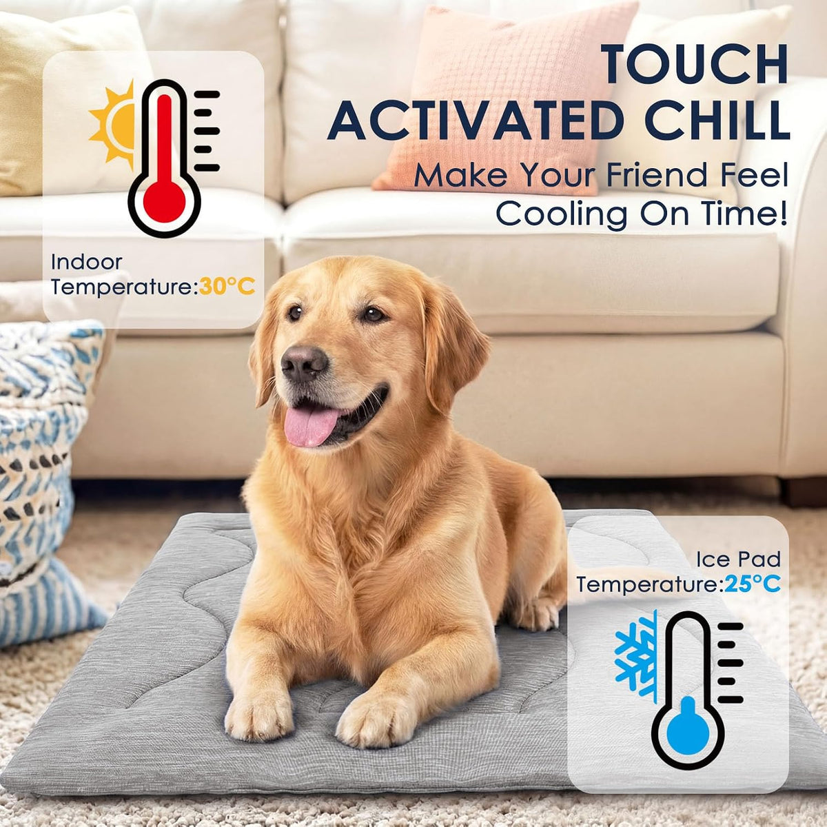 ASENKU Dog Cooling Mat, Portable & Durable Cooling Mat for Dogs, Summer Anti-Slip Breathable Cooling Bed for Large Dogs 60–100 Lbs (Golden Retriever, Lab, German Shepherd), 43X32 Inches, Grey Wave