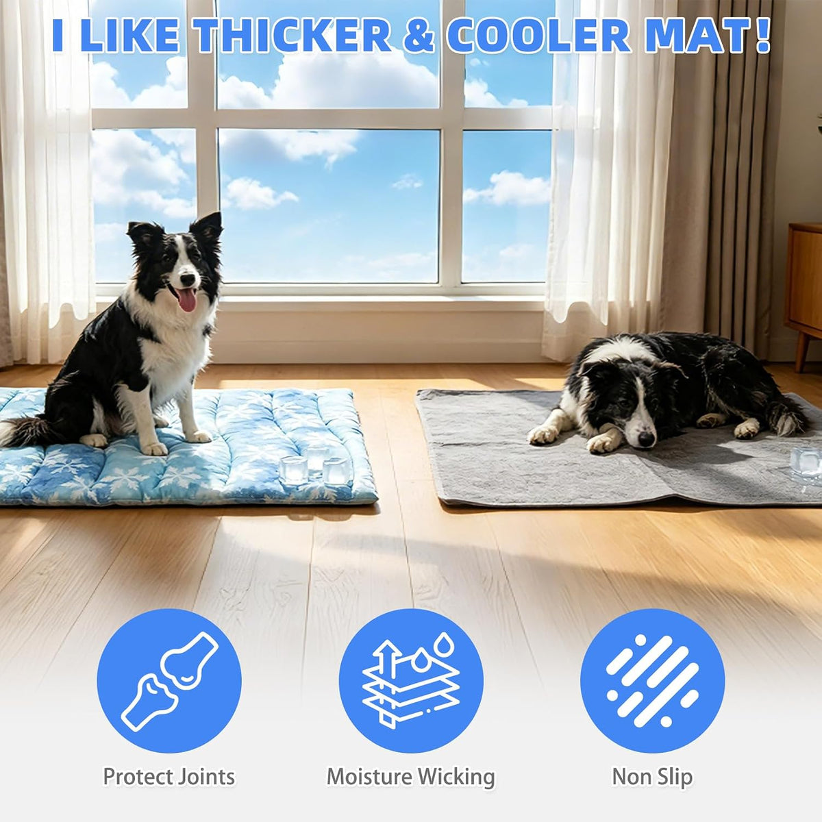 KOOLTAIL Dog Cooling Mat, Extra Thick Large Cooling Bed for Dogs and Cats Summer Indoor/Outdoor, 48"*28" Reversible Washable Pet Pad with Chill Cool Fiber, Non-Toxic Portable Blanket for Kennel, Blue