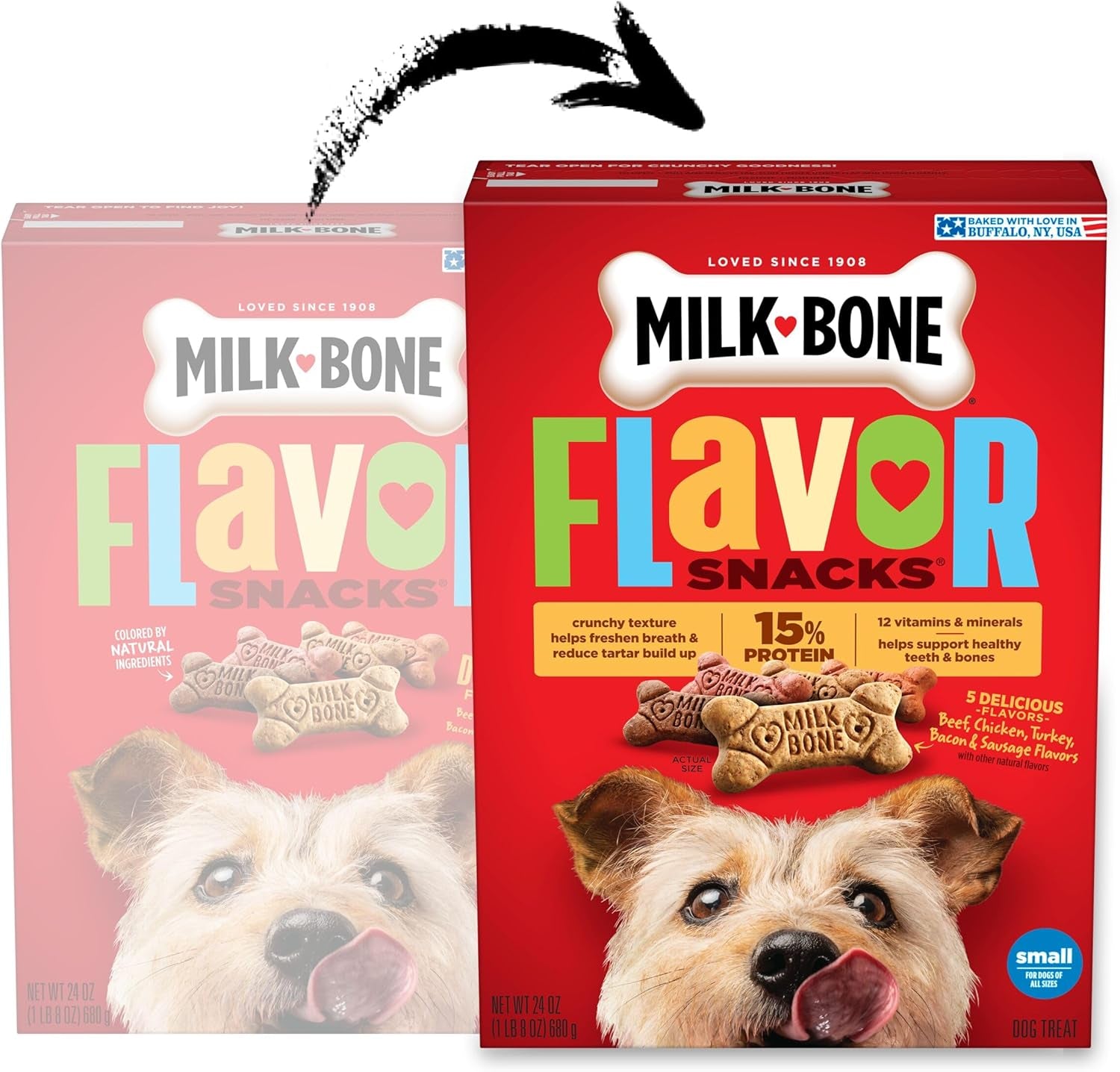 Milk-Bone Flavor Snacks Small Dog Biscuits, Flavored Crunchy Dog Treats, 24 Oz. Box