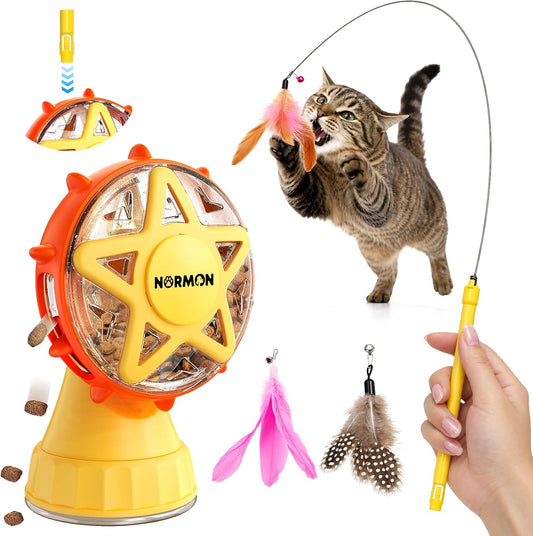 NORMON Cat Treat Dispenser with Attachable Handle and 3 Feather Attachments