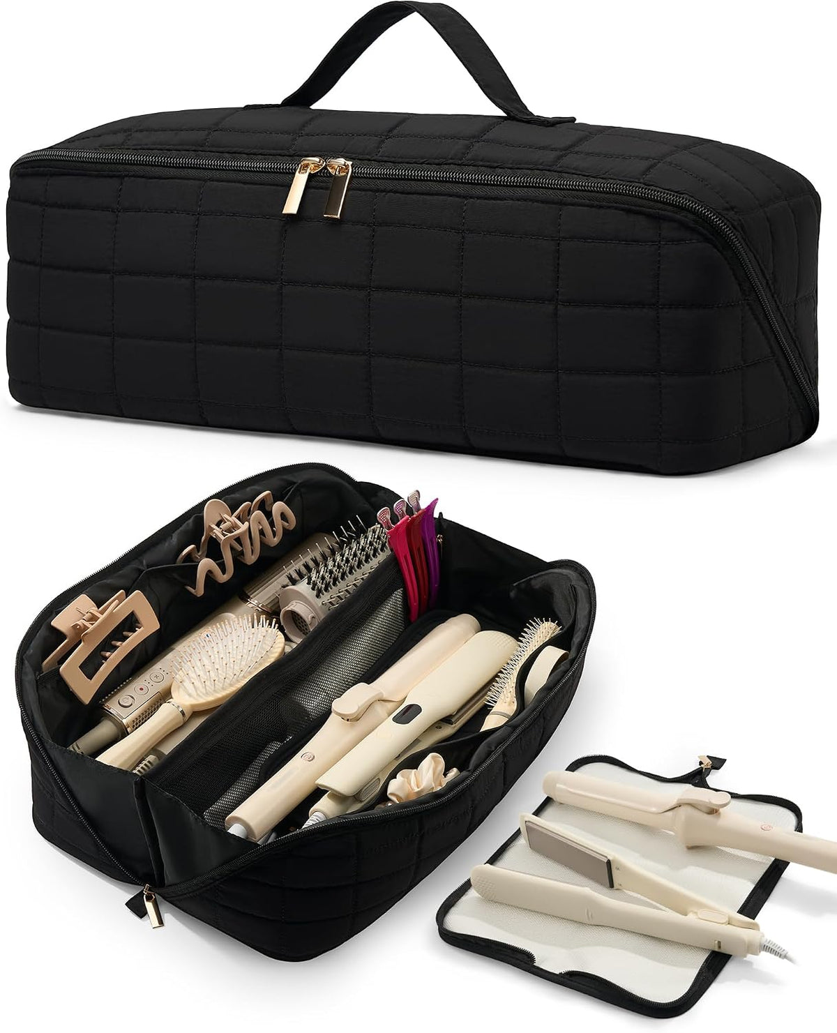 Hair Tools Travel Bag with Heat Resistant Mat, Black