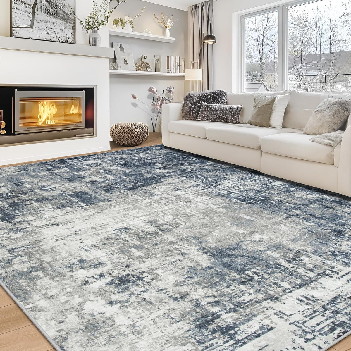 8X10 Area Rugs for Living Room Bedroom Dining Room Washable Blue Grey
