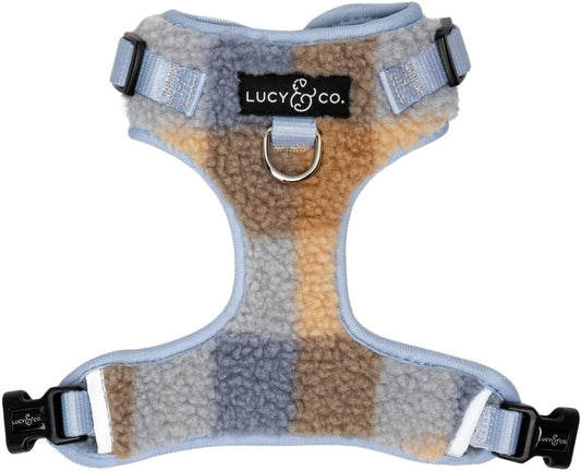 Lucy & Co. Blue Check Fleece No-Pull Dog Harness, S