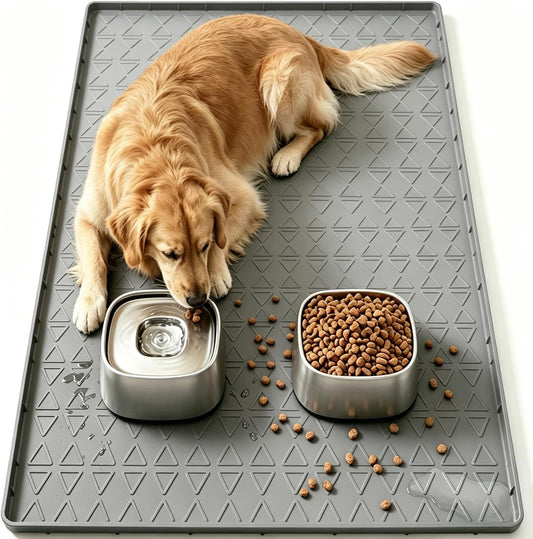 Pawtners 34" X 22" Waterproof Silicone Cat & Dog Food Mat with Raised Edge