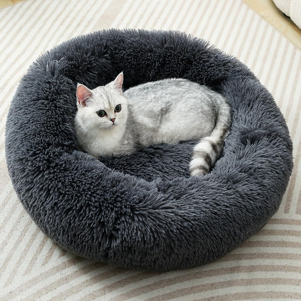 Cat Beds for Indoor Cats, round Donut Small Dog Bed, Dark Gray