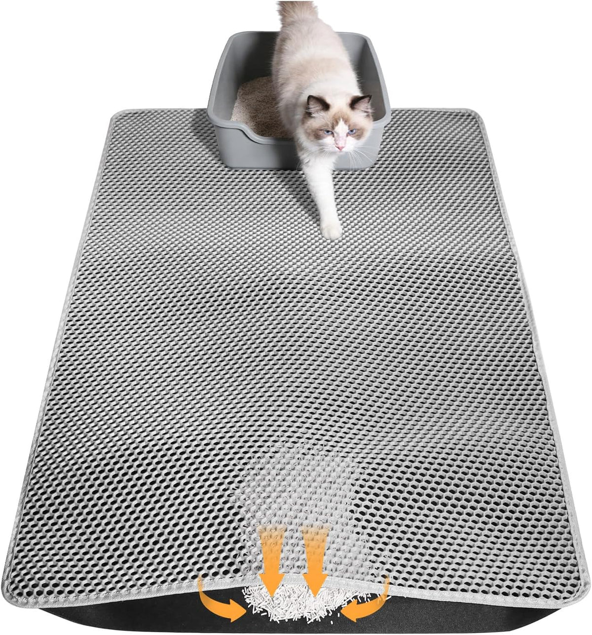 Cat Litter Mat 46"X26", Double Layer Waterproof Litterbox Mat, Gray