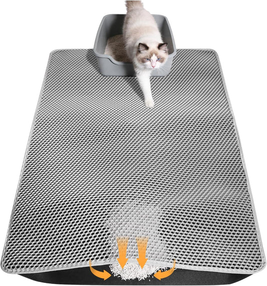 Cat Litter Mat 46"X26", Double Layer Waterproof Litterbox Mat, Gray