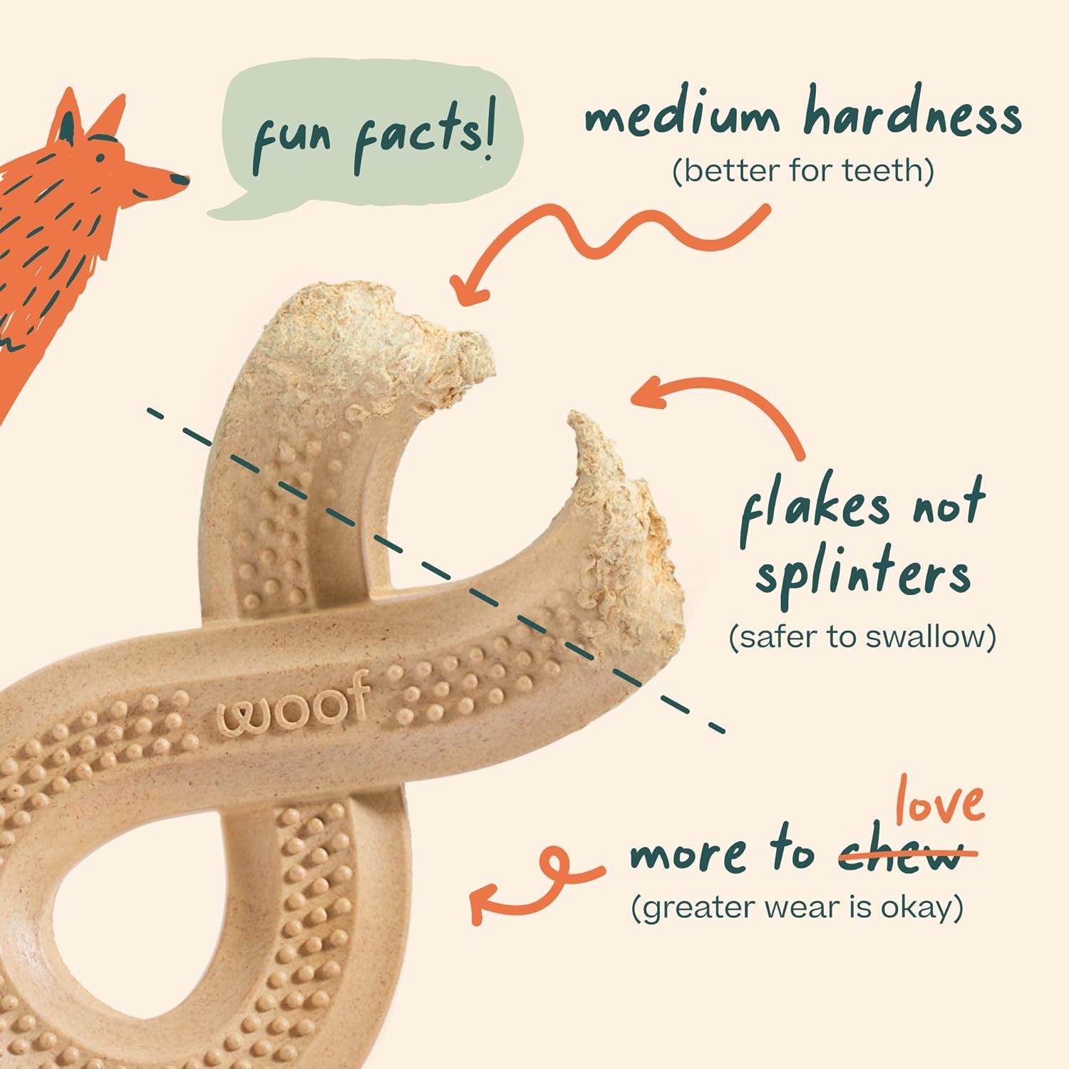WOOF Honestchew Dog Toy Infinity - Durable Dog Chews - Made with Natural, Plant-Based Ingredients - Splinter-Resistant - Safer than Dog Bones - Medium