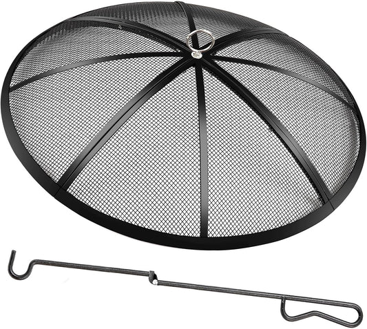 Fire Pit Spark Screen, 22 Inch Diameter Fire Pit Screen with Handle & Poker,Heavy Duty Metal Mesh Fire Pit Screen,Fire Pit Lid for Outdoor/Beach/Rv Camping/Backyard