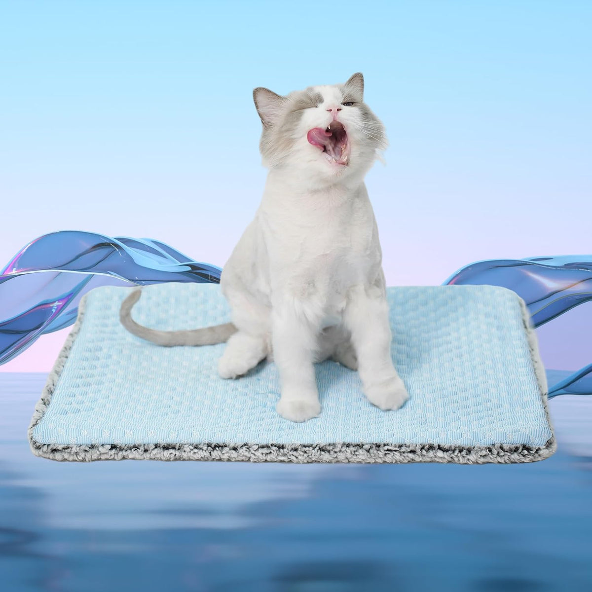 Two Uses'Cat Mat,Cooling&Self Warming Cat Mat.18 * 24In-Cooling Cat Pad.Hot/Cold Mat for Pets.Cats Self Heating Pad.Dogs and Cats with Ice Gel Bag,Temperature Lock Design,Machine Washable