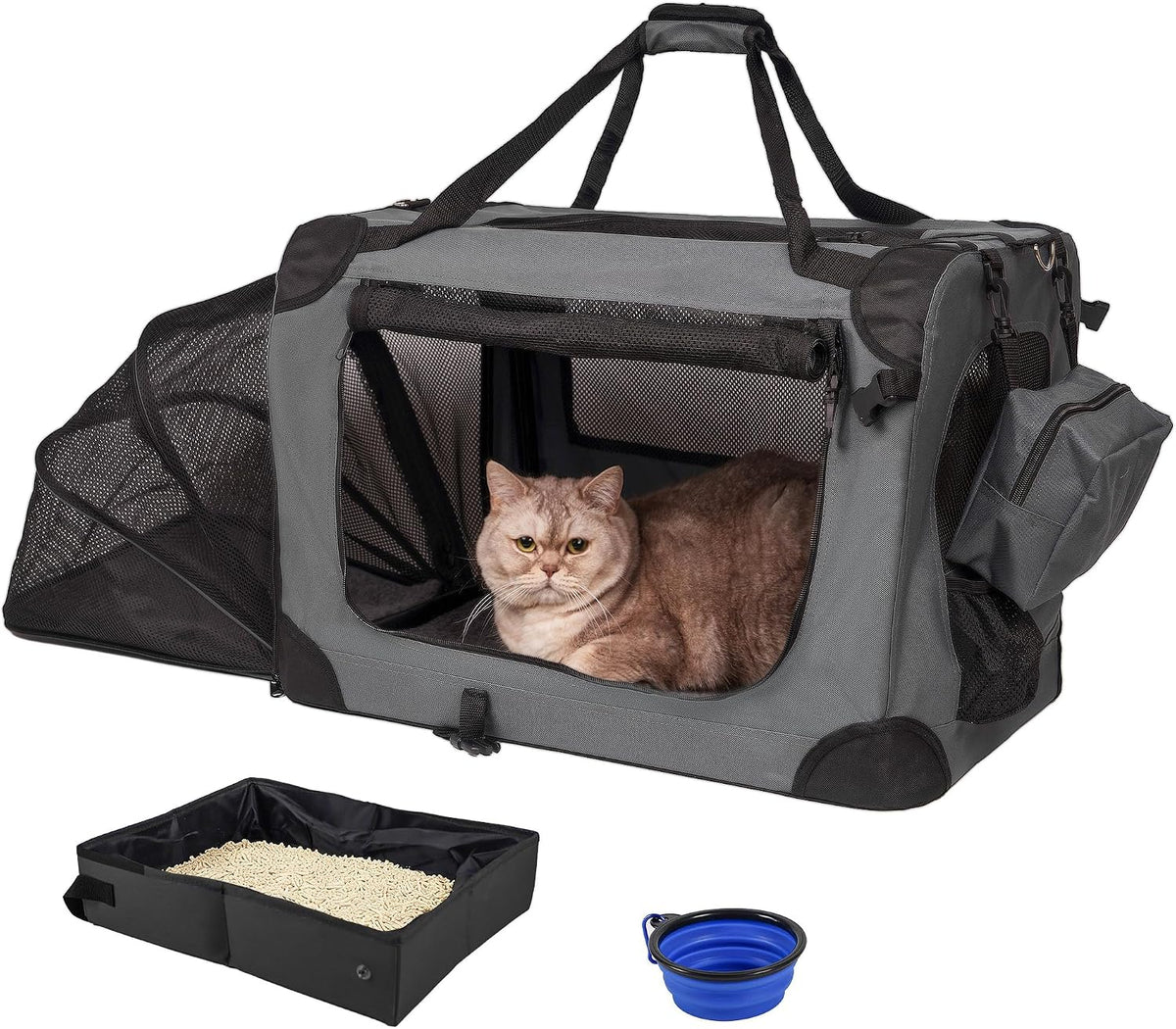 Prutapet Large Cat Carrier for Car Traveling with Litter Box