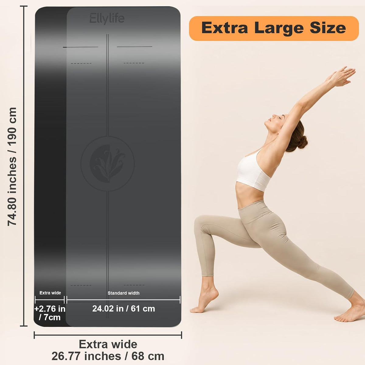 Yoga Mat - Non Slip Natural Rubber Yoga Mat, Alignment Lines, Ultimate Grip