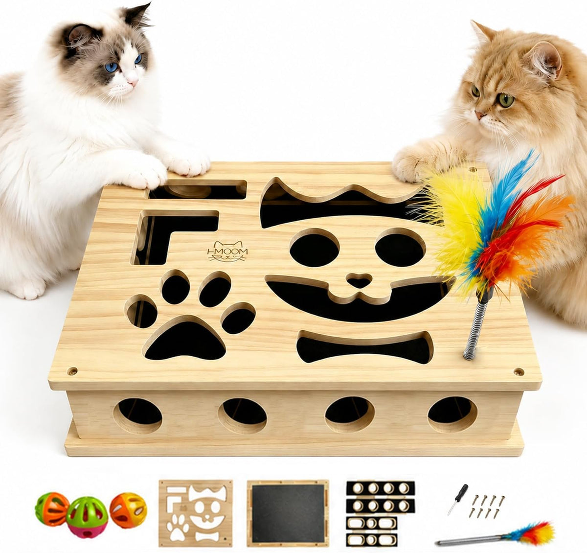 Cat Nail File Puzzle Box with Scratching Pad and Bell Balls for Cats