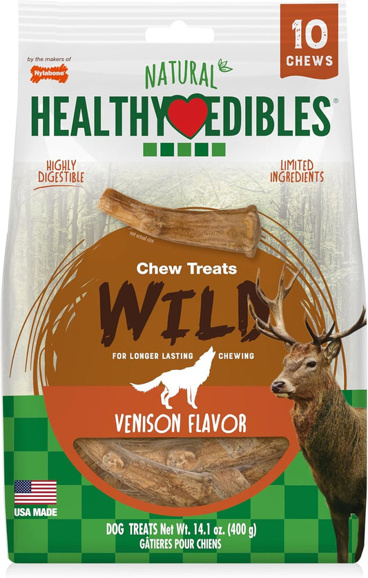 Nylabone Healthy Edibles WILD Natural Dog Chew Treats for Large Dogs, Long Lasting Dog Healthy Chew Antler Bone Made in USA, Venison Flavor, for Dogs up to 50 Lbs. (10 Count)