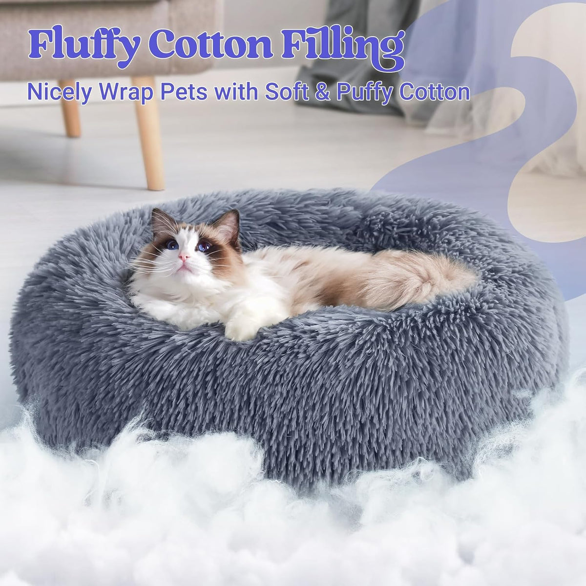 Rabbitgoo Calming Cat Beds for Indoor Cats, 20 Inches, Dark Grey