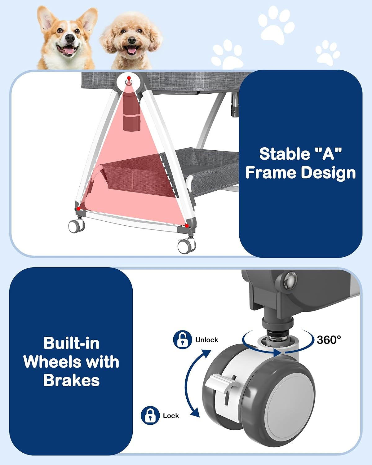Bedside Dog Bed,6-Height Adjustable Pet Bassinet for Medium & Large Dogs